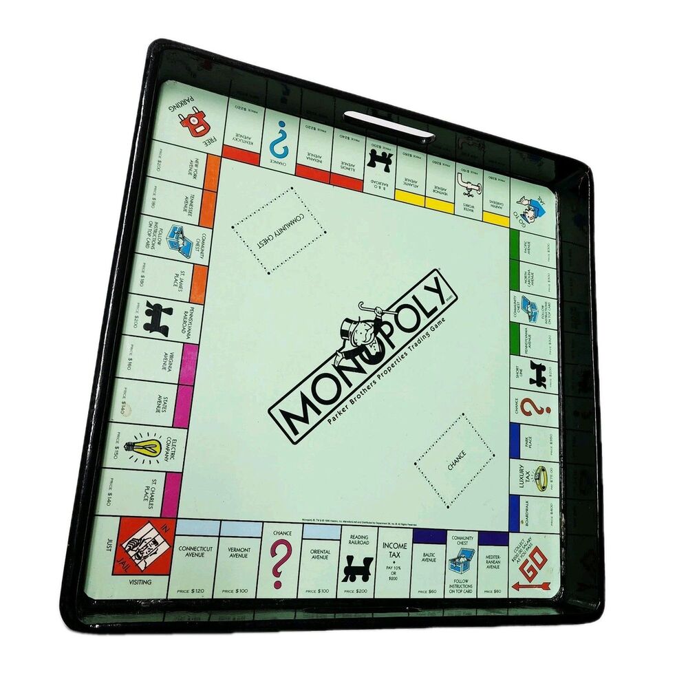 1999 Department 56 Monopoly Lacquered Wooden Tray w BOX 14x14 VTG 90s Decor RARE